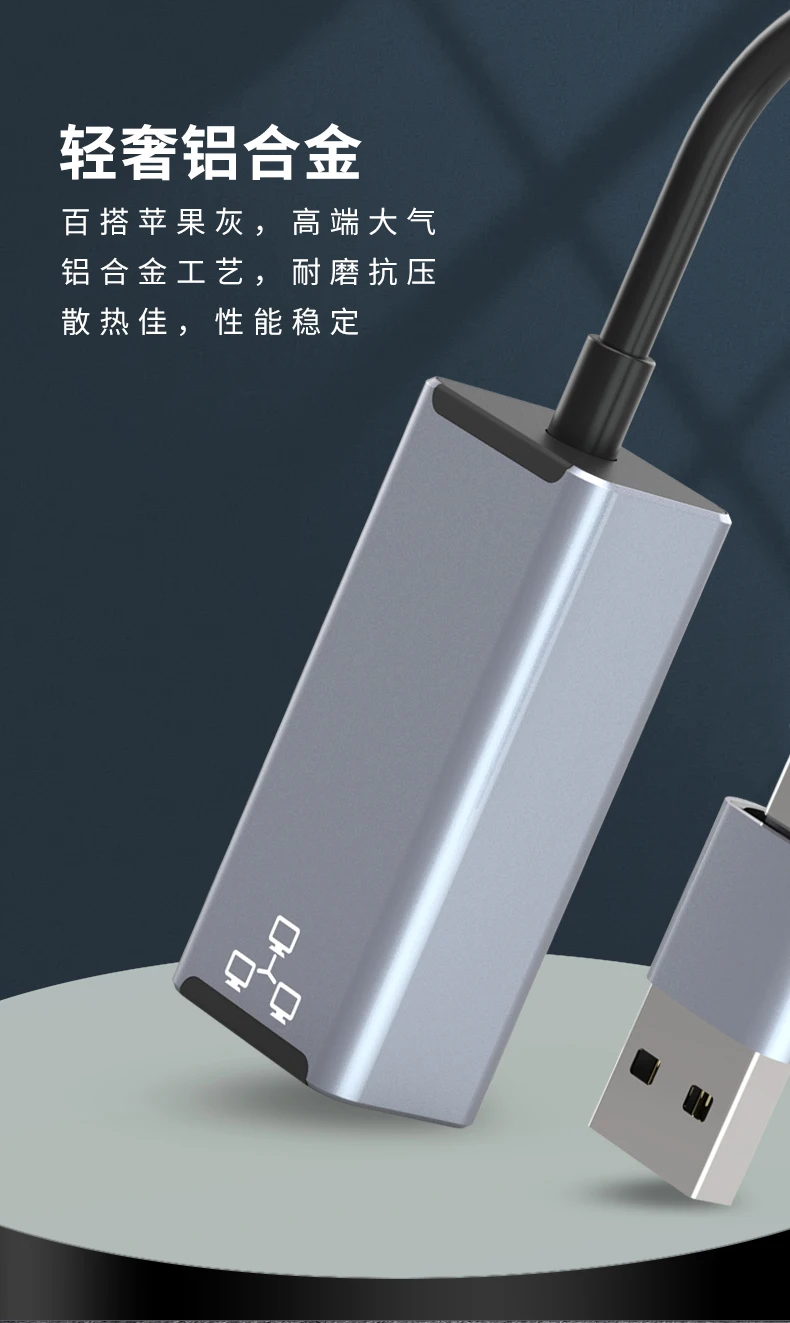 2022 New Factory Wholesale 2 in 1 Aluminum Alloy Multiple USB C USB A to Ethernet rj45  Adapter For Phone and Laptop