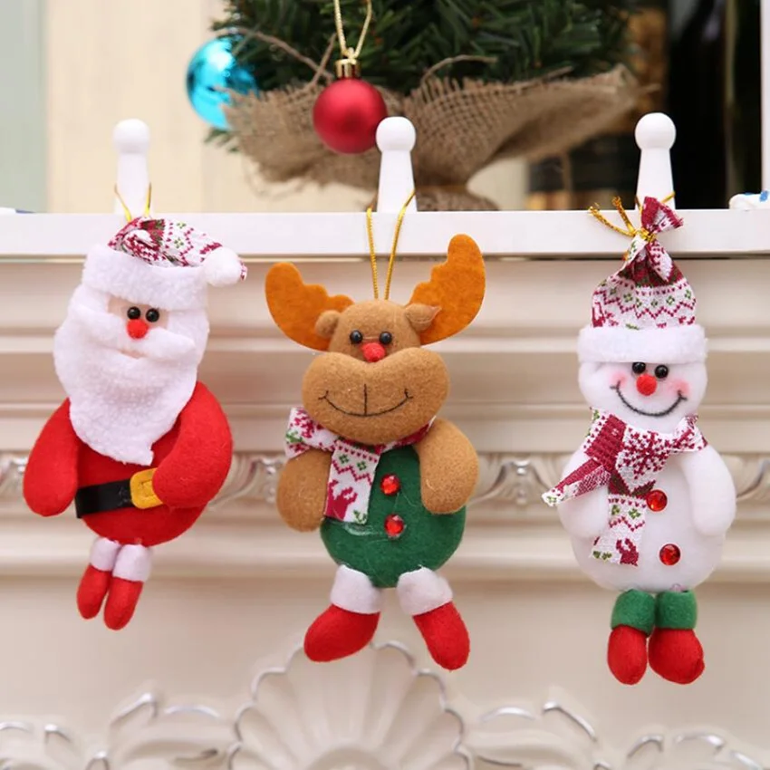 Christmas figurines dancing the elderly snowman deer bear fabric even small hanging ornaments gift Christmas tree accessories