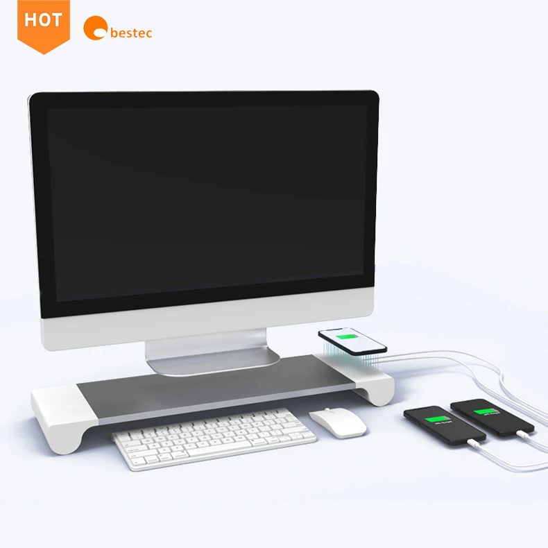 Aluminum Monitor Stand Metal Riser Support Transfer Data,Keyboard and Mouse Storage Desk Organizer for Laptop,Computer