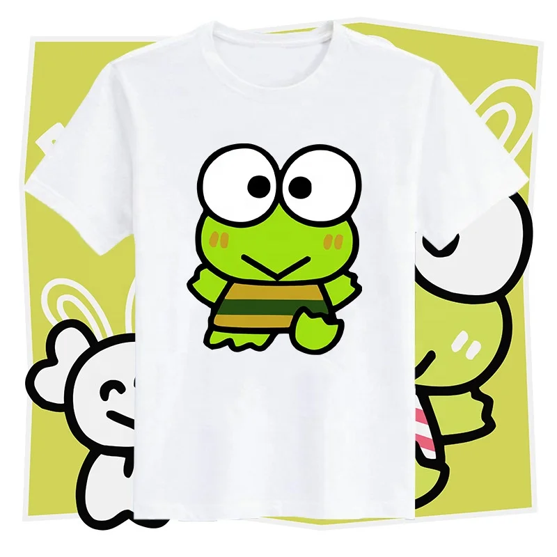 Sanrioed Big Eye Frog keroppi clothes T-Shirts Tees T Shirt cute Summer Clothes For Women Y2k Girls Anime Female Clothing Tops