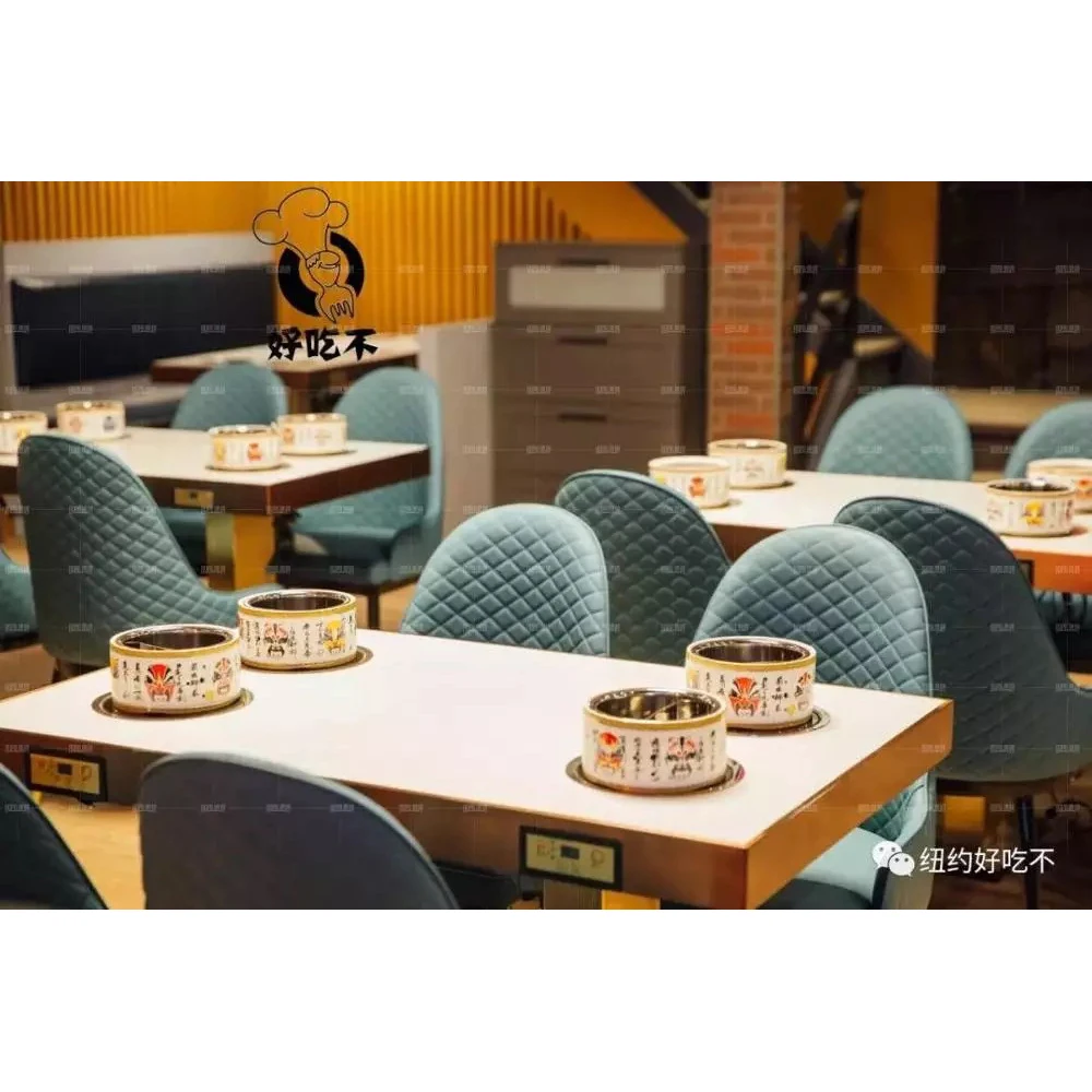 Custom Design Health&Interesting Individual Mini Shabu Hot Pot Restaurant Dining Table With Metal Base
