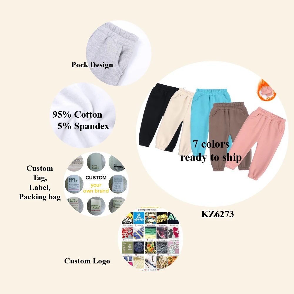 Jogger cotton custom print baby toddler sweatpants with 2 pockets children clothes wholesale kids pants