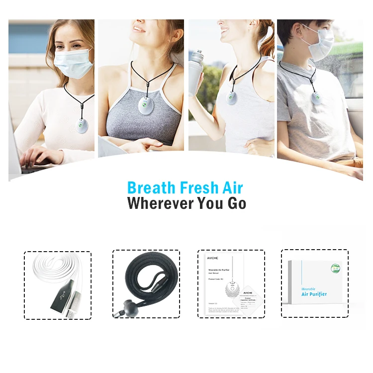 Mini rechargeable outdoor portable air freshener negative ion wearable air purifier necklace