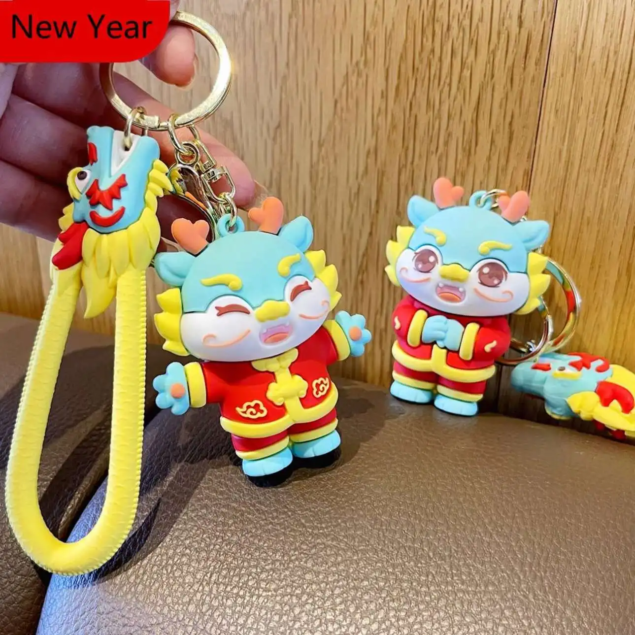 2024 New Year Keychain Small Gifts Car Key rings Backpack Pendant 3d rubber Key chains Cartoon Cute Chinese Dragon Year Keychain