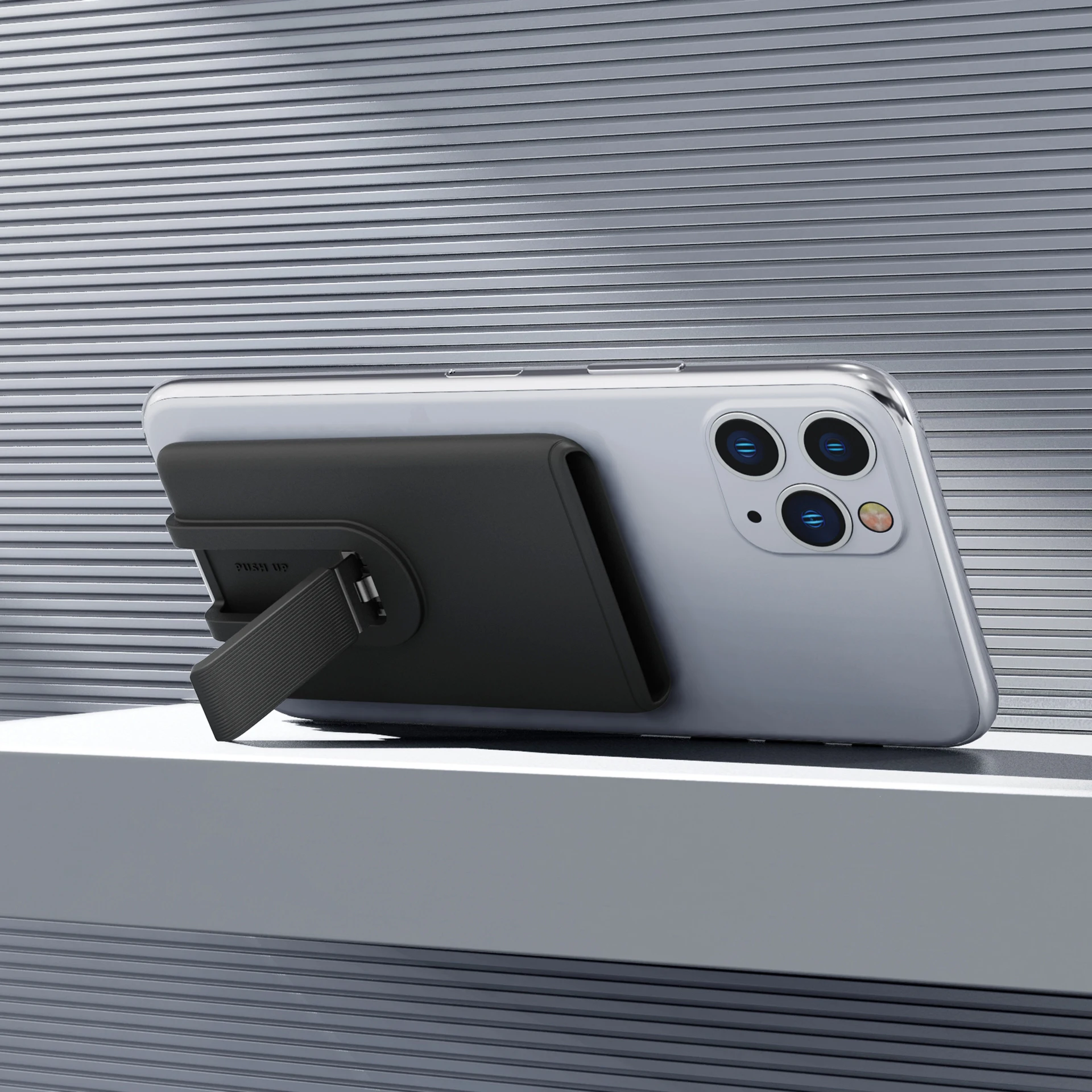 Custom designer convenient adhesive silicone wallet stick on phone card holder with foldable stand