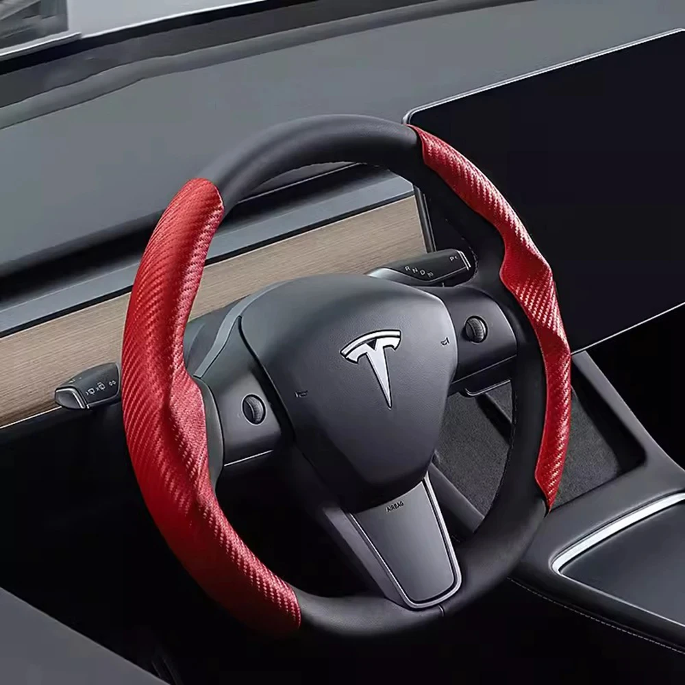 Обложка руля для Tesla модель 3 Y аксессуары центральной консоли красный черный белый внутренний руль рукоятки ABS из углеродного волокна замша