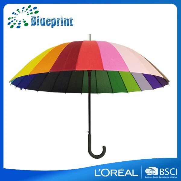 High Quality Custom Design 24 RIbs Big Size Windproof Rainbow Umbrella