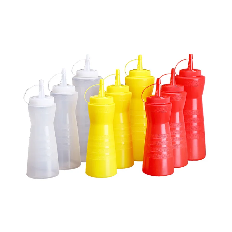 12Oz 16Oz 24Oz PP Plastic Sauce Squeeze Red Yellow White Bottle Gourd  Squeeze Dispenser