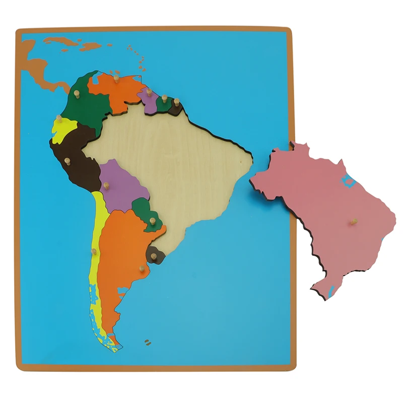 GE015  Montessori Kids Wooden Educational Children Toy Puzzle Map of South America  Montessori