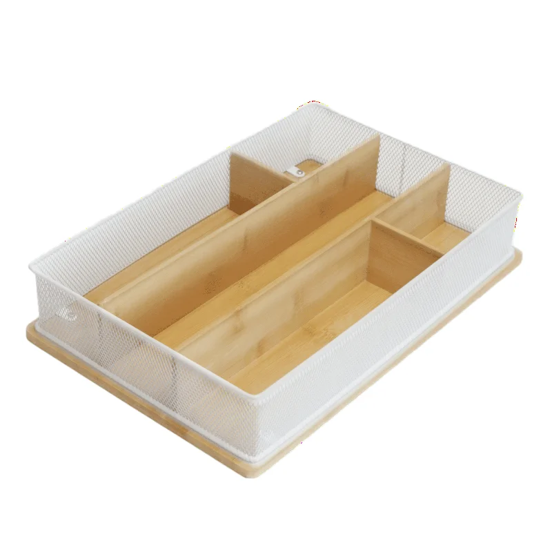 Настольный органайзер с металлической сеткой и деревянной основой, 5 ячеек