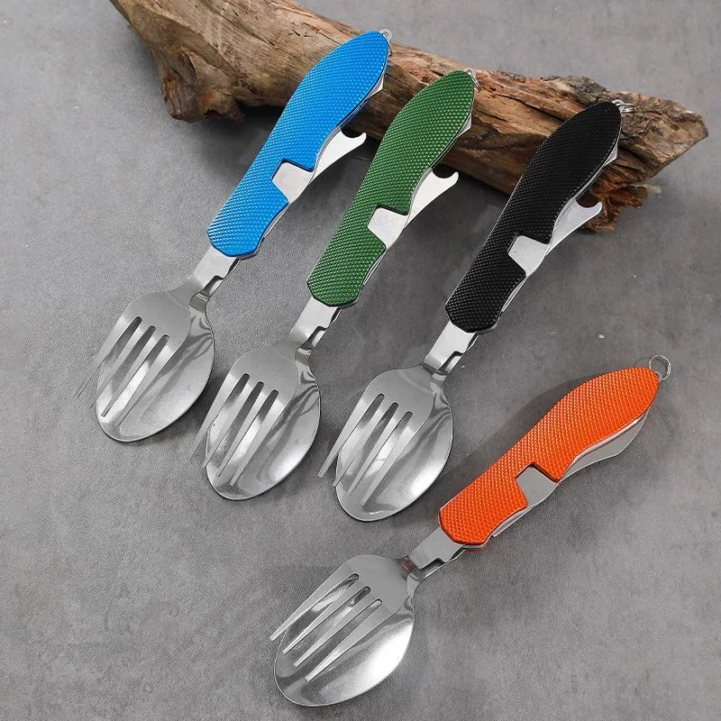 Outdoor Portable Multifunctional Folding Tableware Picnic Detachable Spork Spoon Fruit Knife Creative Tableware