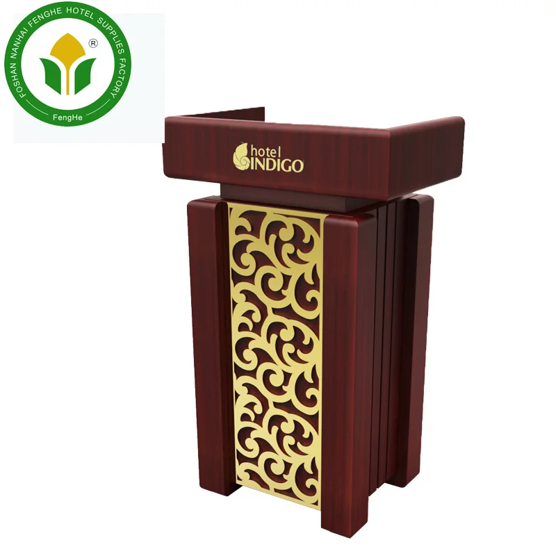 High quality dark brown wooden lectern rostrum podium with carve pattern