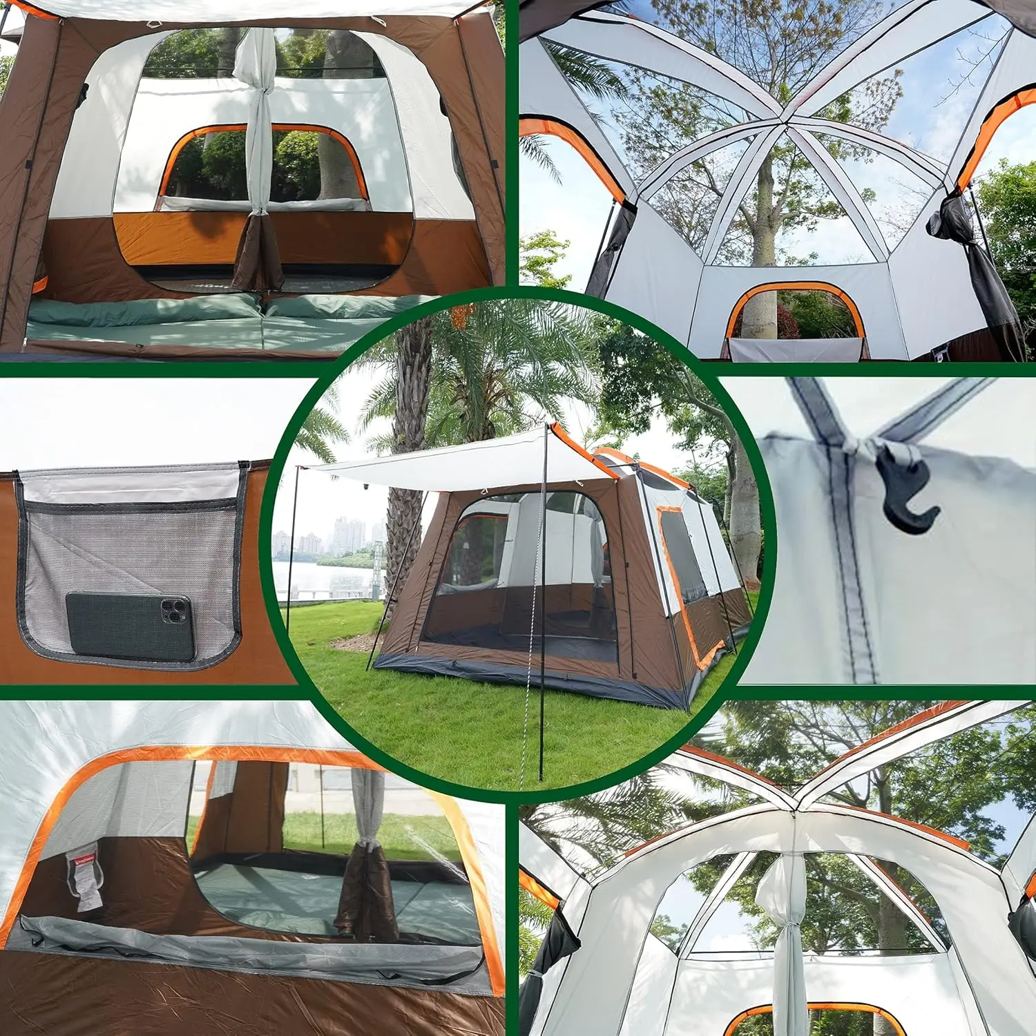 Polar Everest Extra Large Family Camping Cabin Tent Waterproof 8-10 Person Glamping Campsite Ground Tents with Removable Rainfly