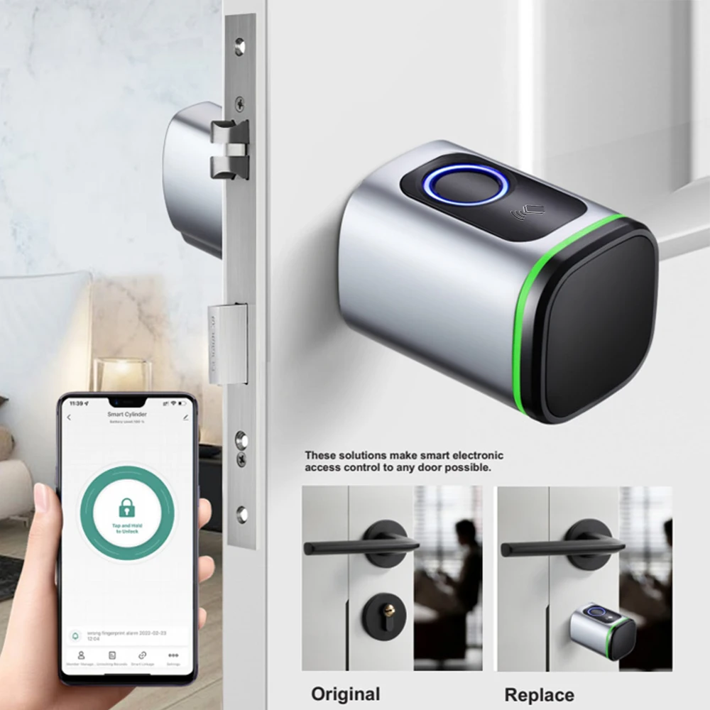 TUYA BLE App Fingerprint RFID IC Card KEY TTLOCK BLE Door Smart Cylinder Lock For Replacing Old Mechanical Cylinder