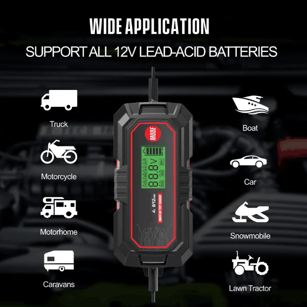 12V 4A  Battery Charger/Maintainer for Car, Truck, Motorcycle, Lawn Mower, Boat, RV, SUV, ATV and More
