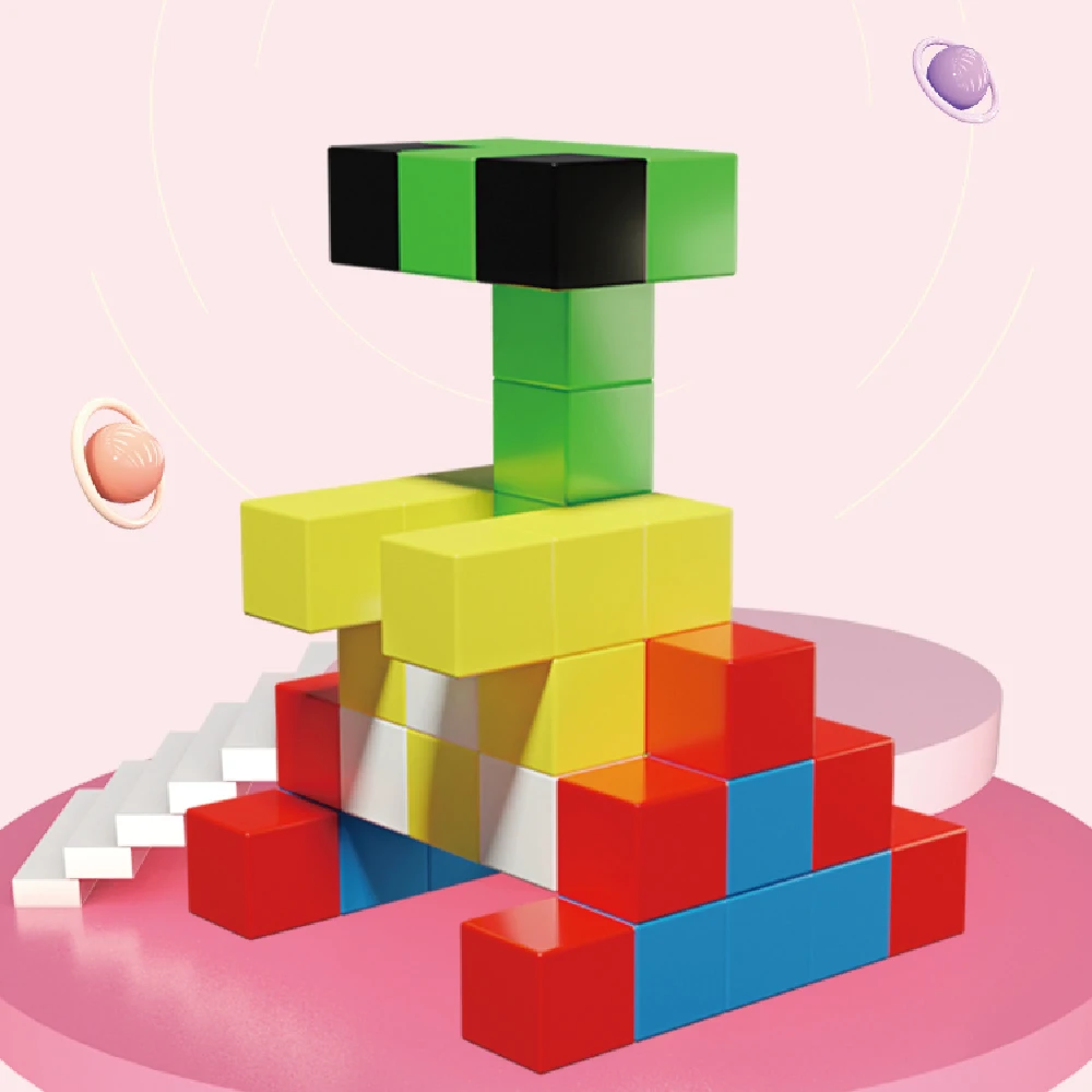 48pcs Kids STEAM Teaching Aid Educational Toy Magnetic Cube Digital Jigsaw Puzzle Colorful 3D Magnetic Cube Building Blocks Toys