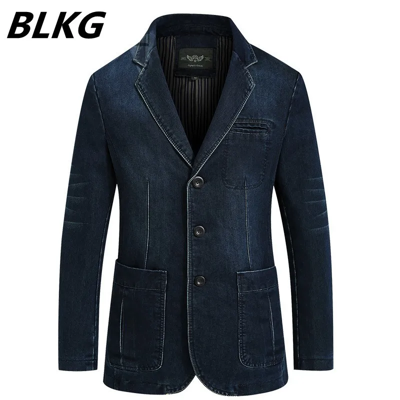 New Mens Denim Blazer Men Fashion Cotton Vintage Suit Jacket 4xl Men Slim Fit Jeans Blazers Outwear Male Blue Coat Denim Jacket