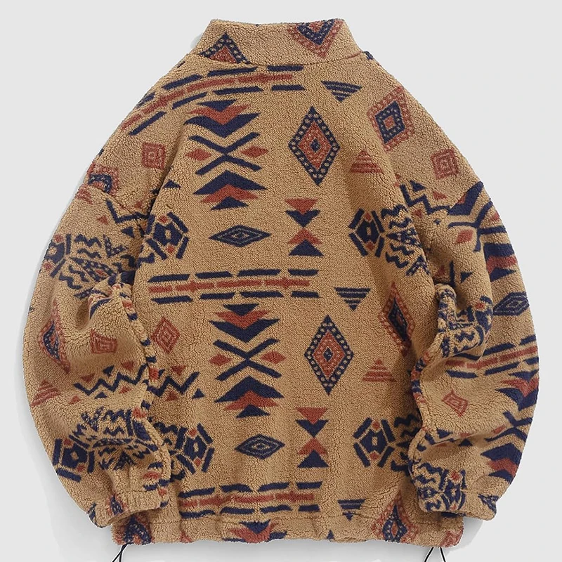 High quality Custom Sherpa Polar Fleece Zip Up Fly Fluffy Jacket Aztec men Jackets Outdoor Fleece Jacket