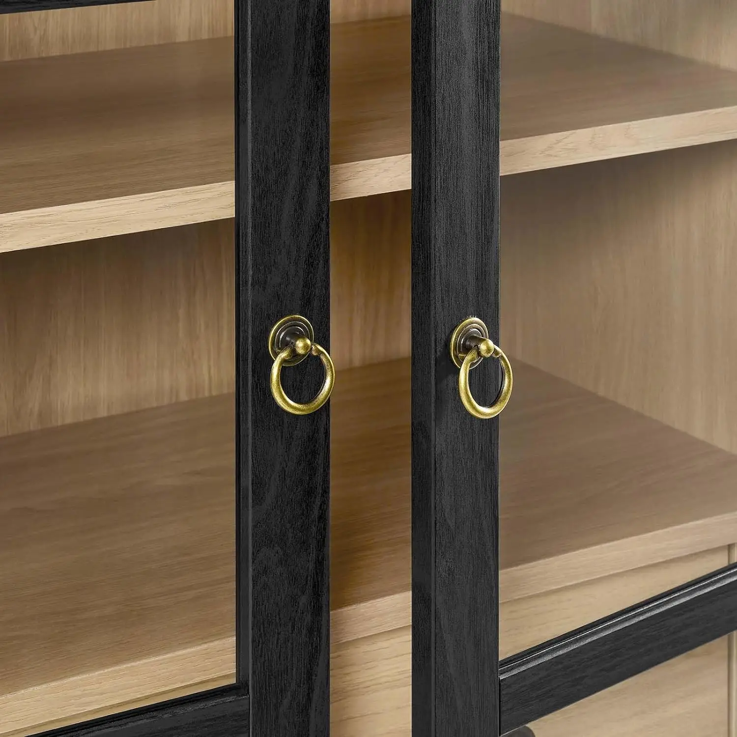 Modern Home Wooden Storage Cabinets Use Black Oak Grain Arched Storage Cabinets
