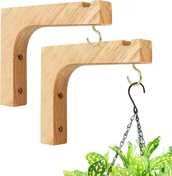 2 right Angle wooden hanging bracket, wall hanging plant hook, home decoration, hanging bird feeder, flower basket, wind chimes