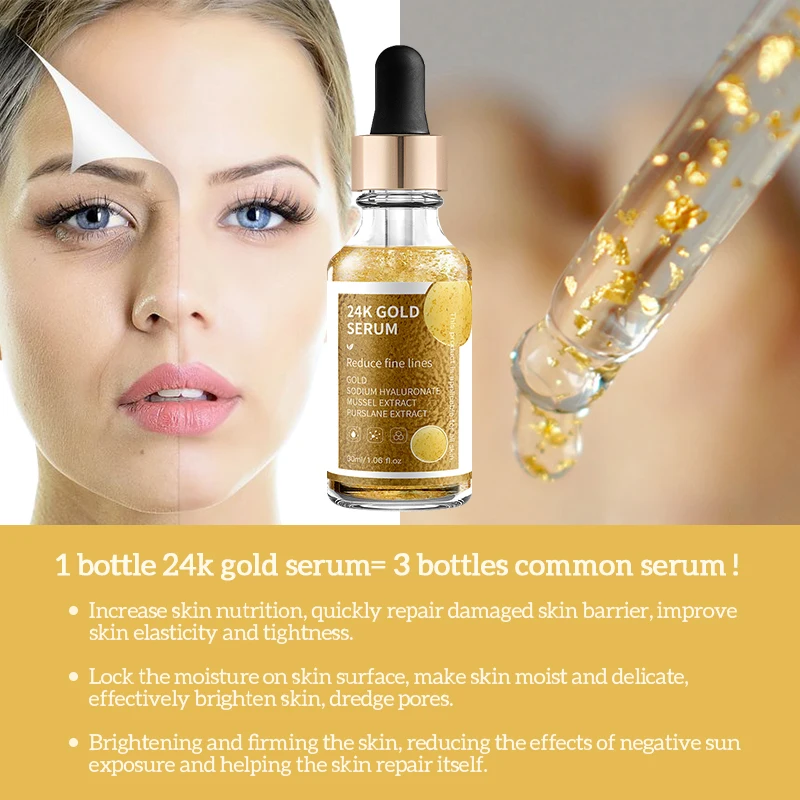 Private Label Cosmetics 24k Gold Serum Hyaluronic Anti-aging Anti-wrinkle Moisturizing Gold Face Serum