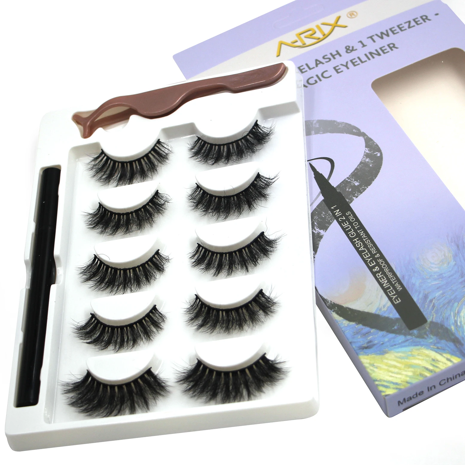 
New Products 5 Pairs Plus Faux Mink Eyelashes with Magic Adhesive Eyeliner and Tweezer 
