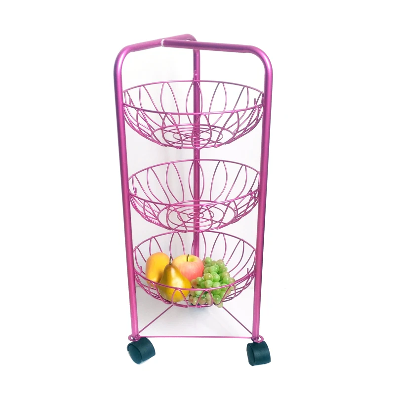 
High performance carbon steel powder coating vegetable fruit storage basket 3 layer kitchen trolley cart 