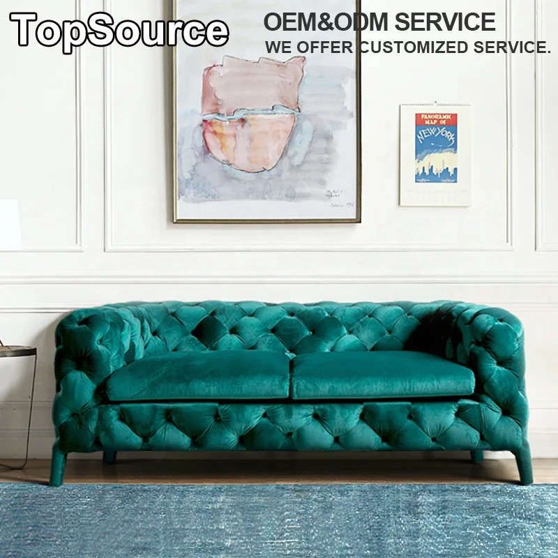 
Luxury Italian Furniture Tufted Green Velvet Fabric Chesterfield Living Room Sofa Modern Design 