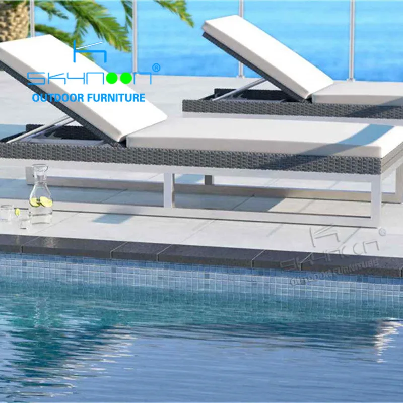 hot sale swimming pool outdoor furniture garden modern rattan wicker beach sun loungers for sale poolside lounger(23001)