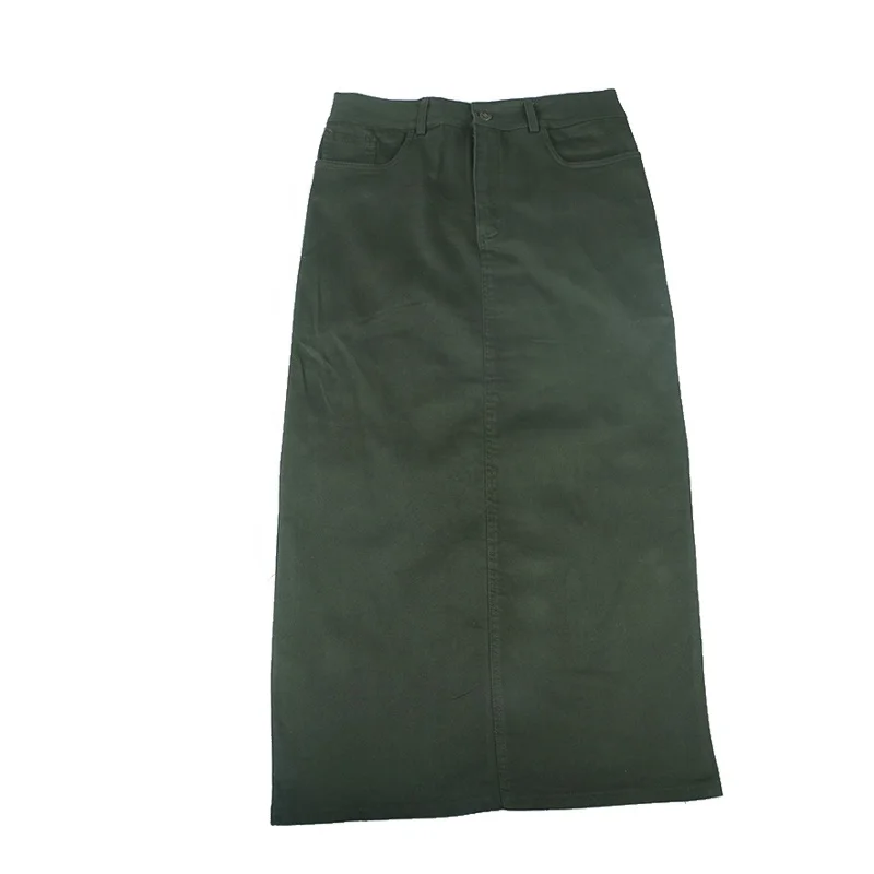 Women long denim skirts solid color long frocks for ladies elastic waist denim skirt women straight denim skirts