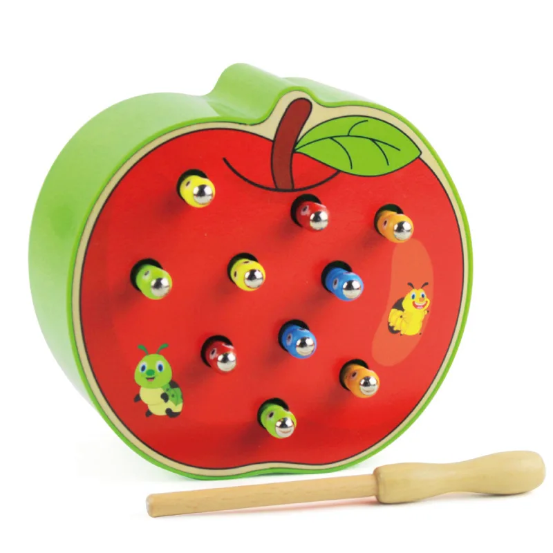 
Apple Catch Worms Matching Couple Game Wooden Magnetic Educational Toy Early Educational Interactive Math Toys for Kids 