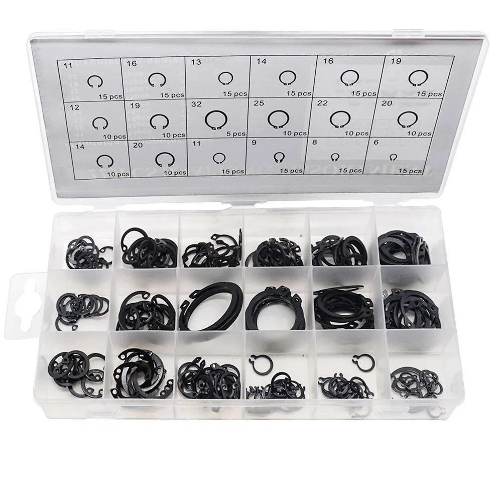 SDPSI225pcs/set 6mm - 32mm Metal C-clip O Ring O-Ring Washer Seals Internal  External Snap Retaining Ring Circlip Assortment