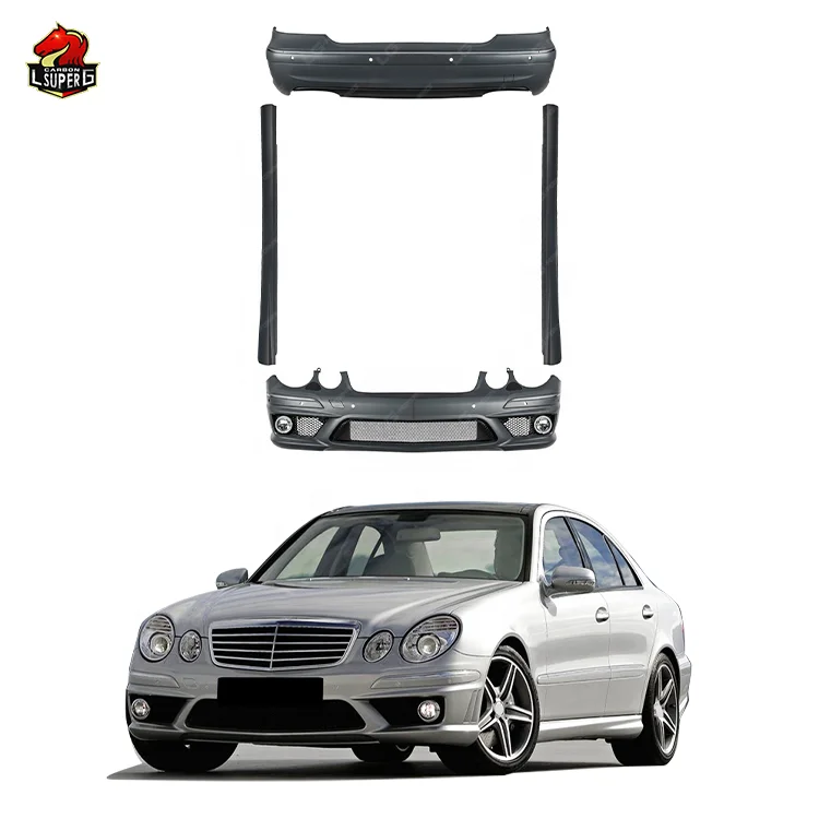 W211 E63 AMG Front Bumper Side Skirts Rear Bumper Body Kit For Mercedes Benz E Class Bodykit