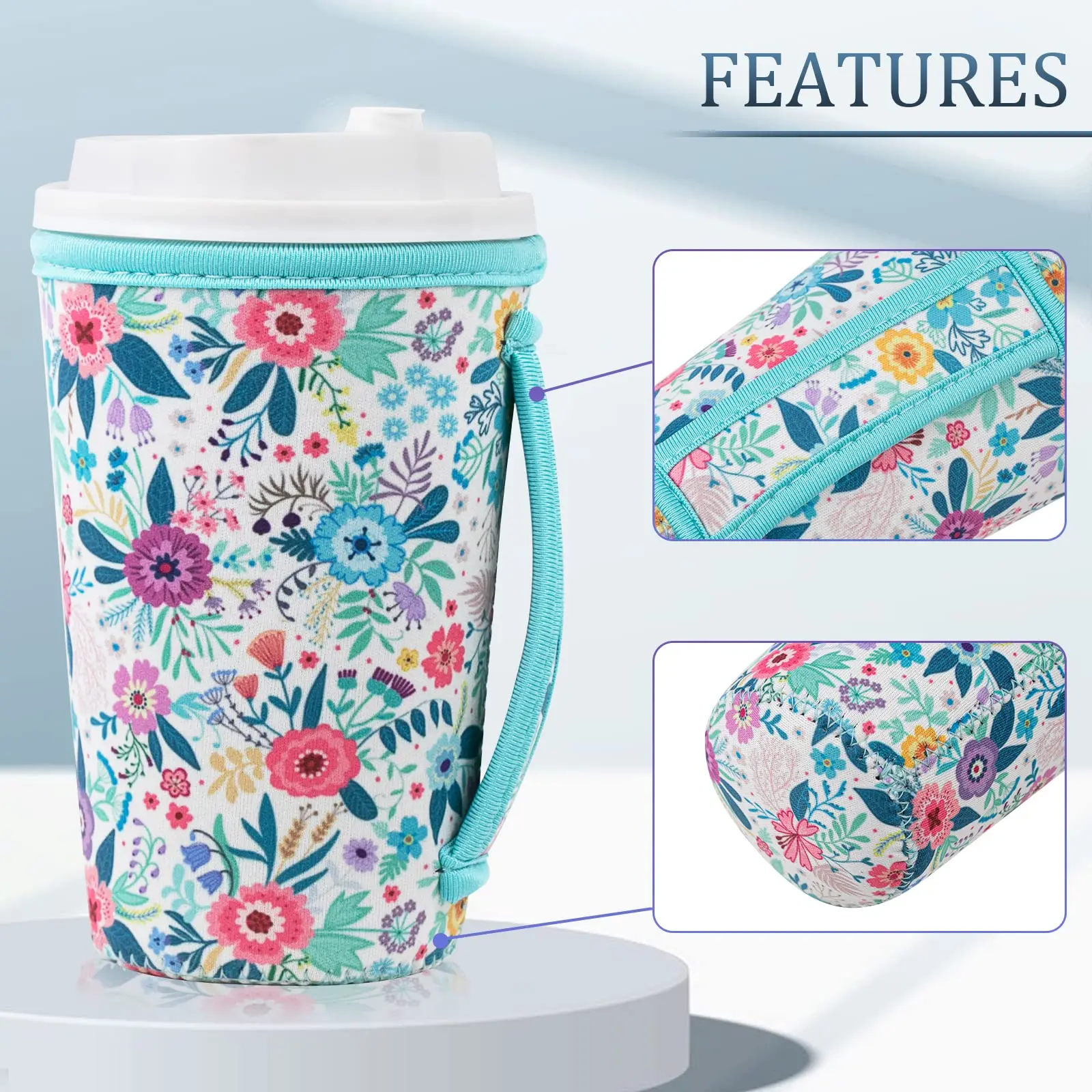 Wholesale Sublimation Silk Printing  Coffee Drinks Neoprene Coozies 3Size Reusable Neoprene Iced Coffee Cup Sleeve With Handle