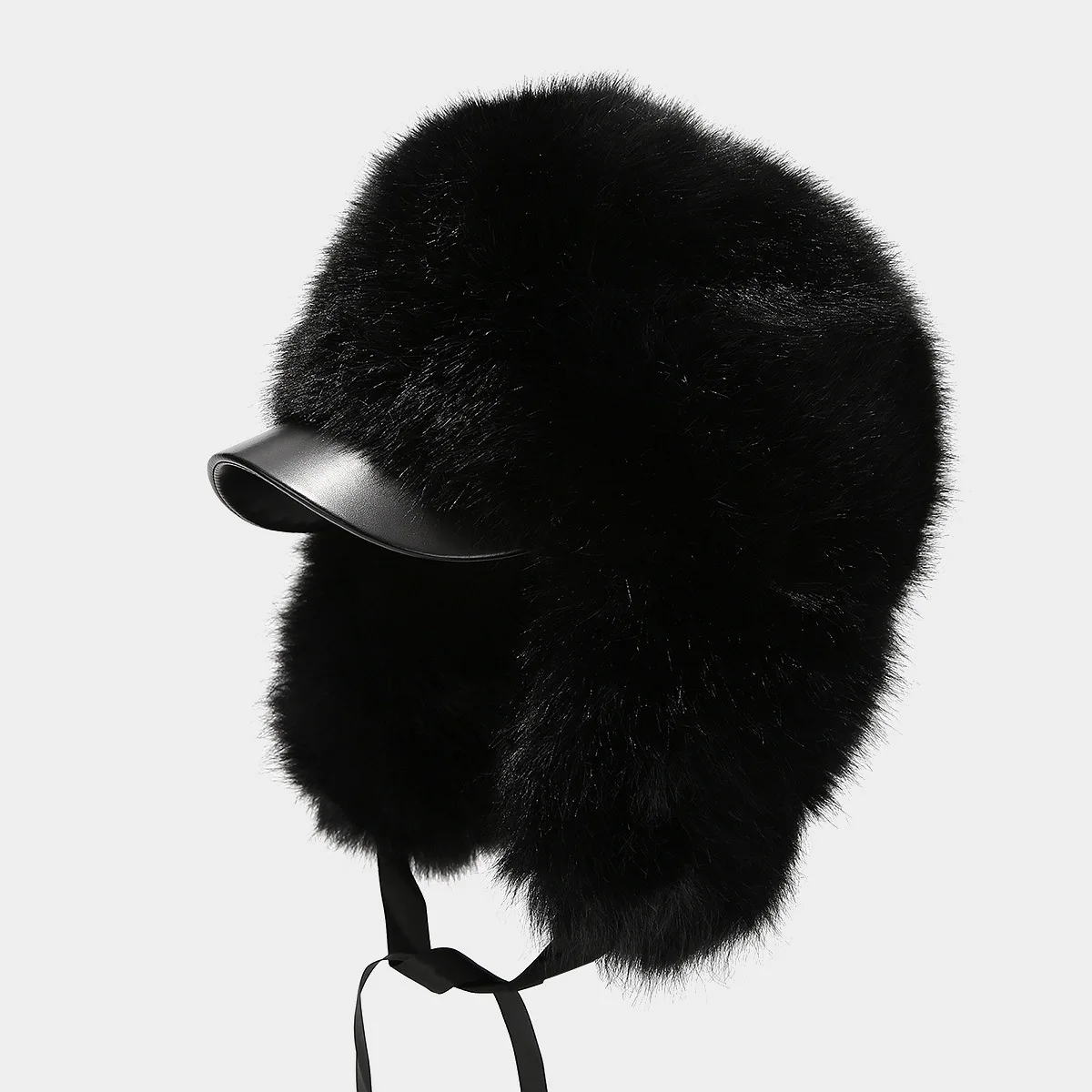 Winter Raccoon Fur Russian Trooper Hat Silver Fox Leather Brim Ushanka Hat Plush Knit  Hat for Men and Women