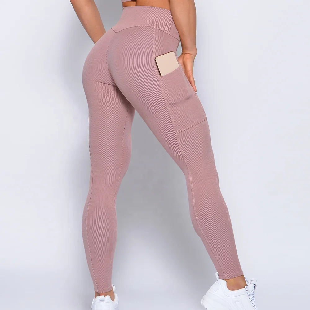 Top Sale Ribbed Legging Womens, Tummy Control Legging, Push Up Legging Fitness Pockets