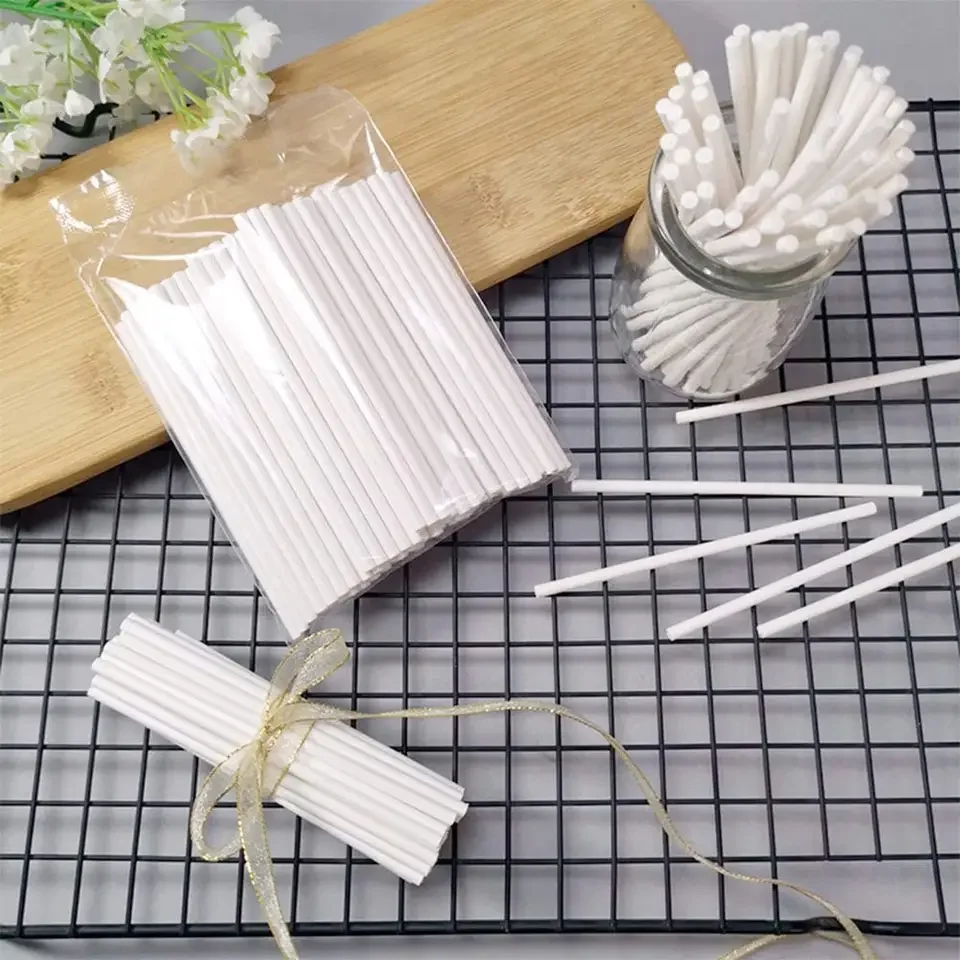 Wholesale Customized  Home Baking DIY Food Grade Cake Candy Chocolate Sugar Stick Lollipop White Paper Stick
