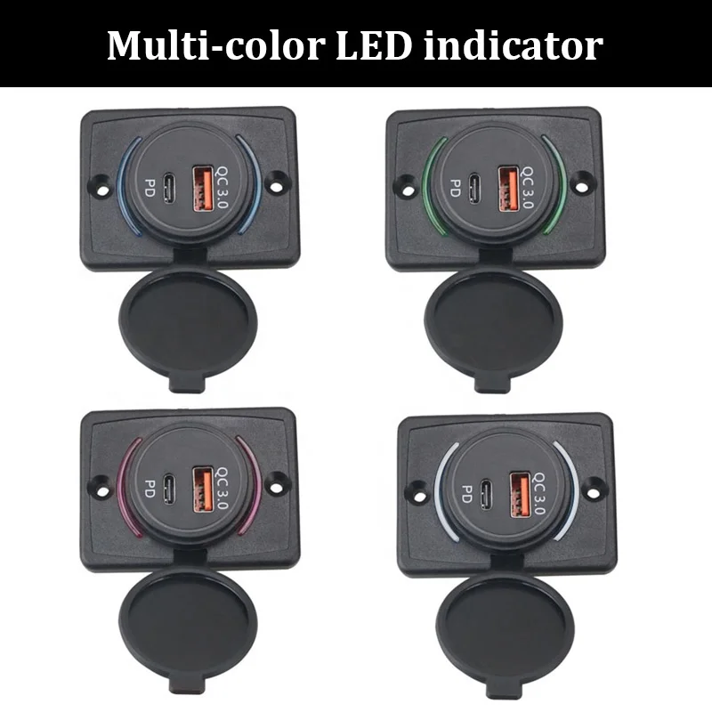 12V 24V Panel Mount Dual QC 3.0 Type C Train Tram Marine Boat Car Bus Seat USB Charging Port Bus USB Charger