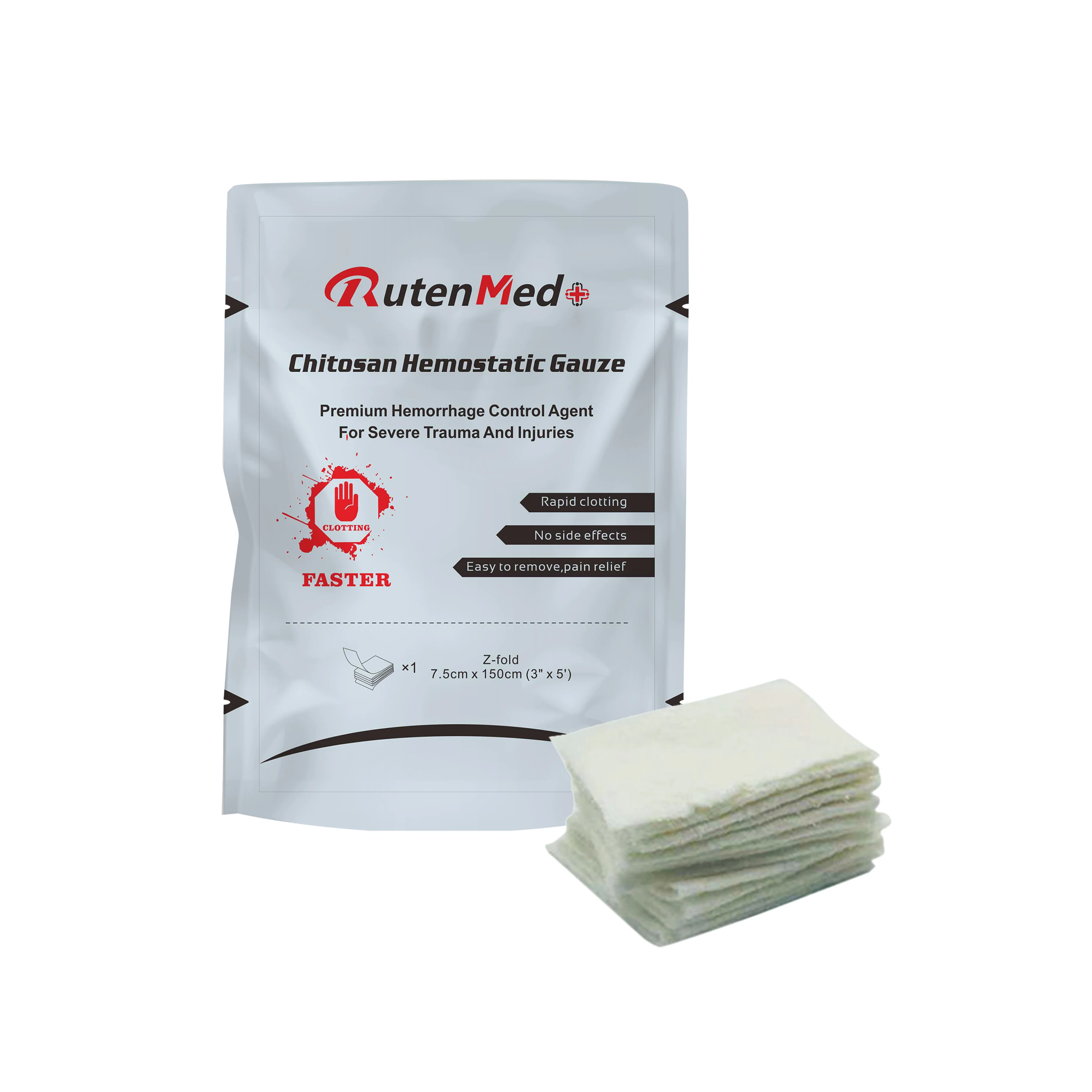 China Manufacturer chitosan gauze z-fold chitosan dressing Chitosan Rapid Hemostatic Gauze