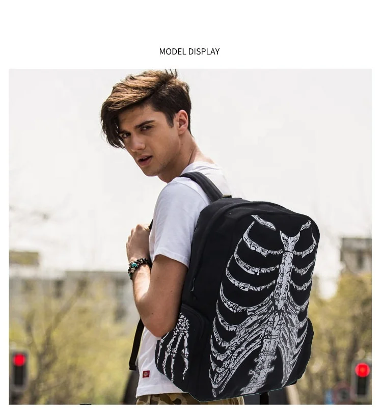 Skull bone Purse Teens School Satchel Travel Backpack with detachable hat printed