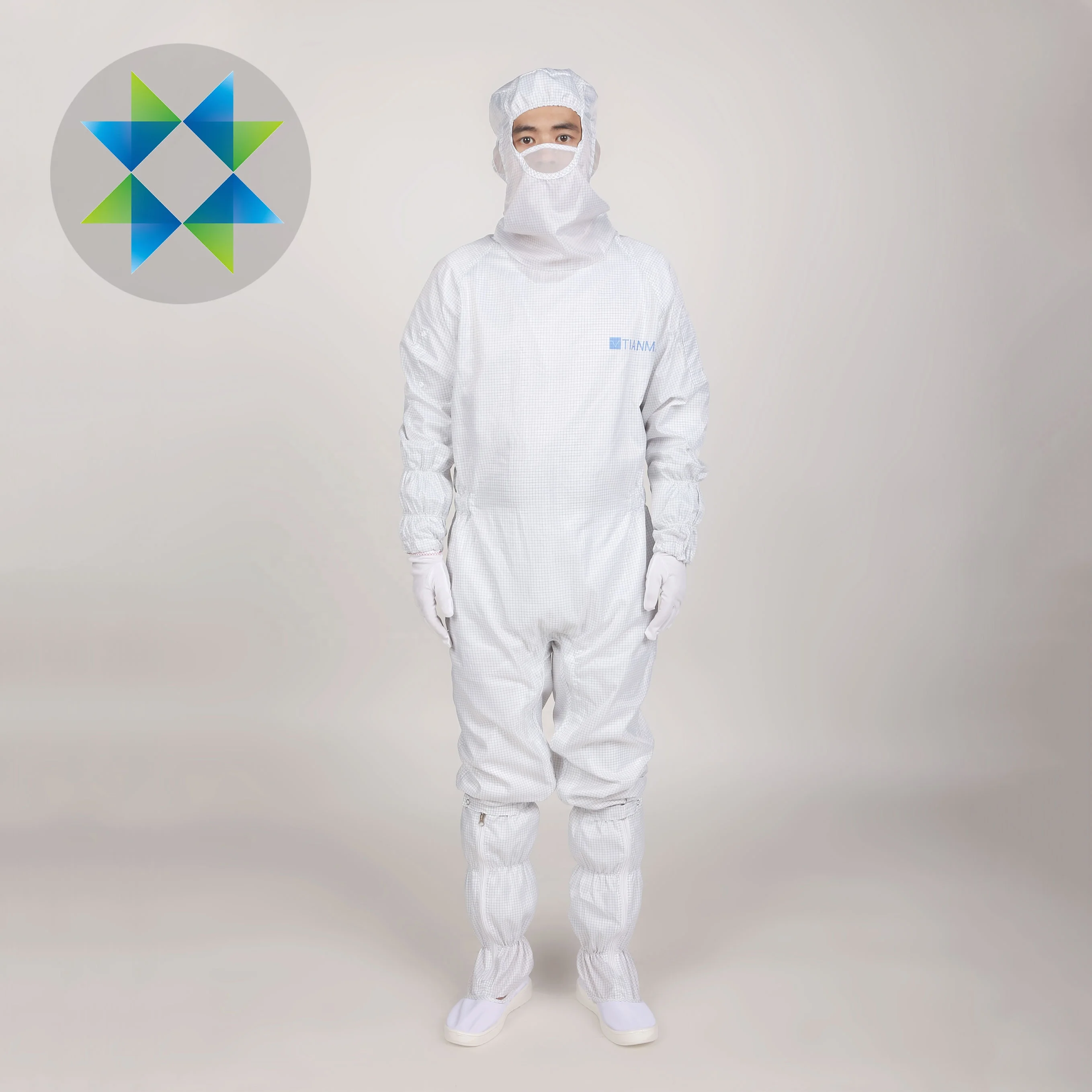 SKPURE manufacture high quality polyester carbon fiber cleanroom coverall with hood and boots