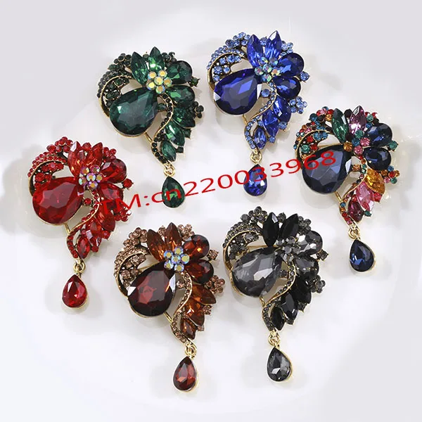 Hot Sales fashion jewelry accessories alloy rhinestone flower brooch wedding garment pin bridal bouquet crystal brooch for women