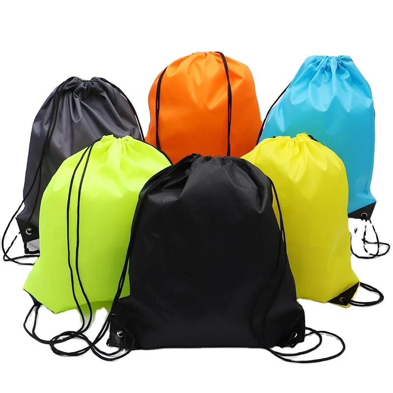 Large Custom Promotional Drawstring Backpack Nylon and Polyester Sports Gym Bag with Shopping Storage
