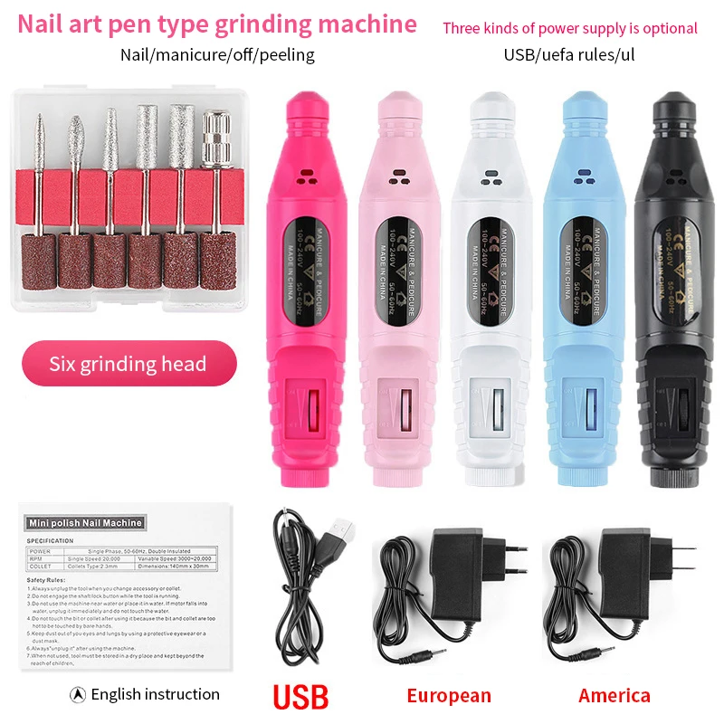  Personal Care Nail Suppliers Electric Drill File Machine Manicure Pen 6 Bits Equipment And