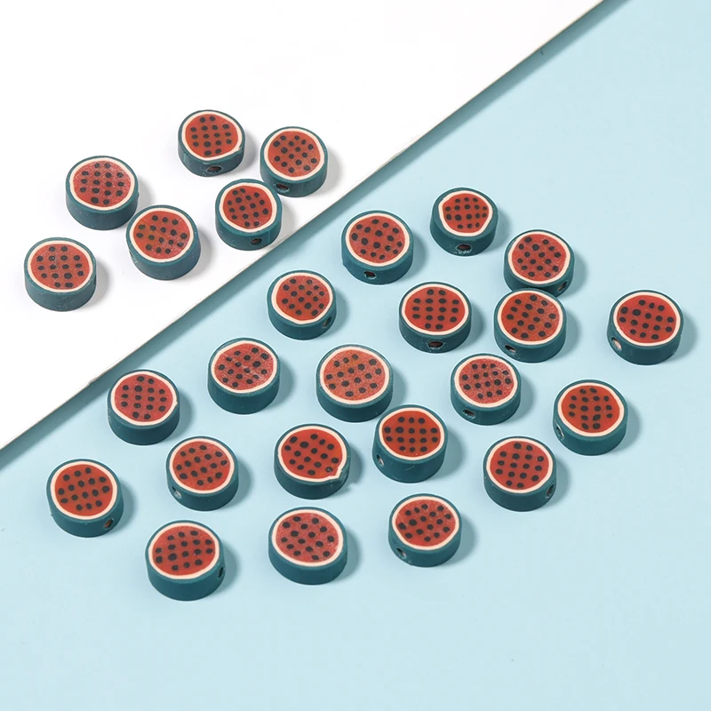 
50pcs 10mm Color Oblate watermelon Beads Polymer Clay Beads Polymer Clay Spacer Loose Beads for Necklace DIY Bracelet Accessorie 