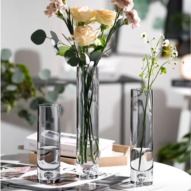 high grade elegant cylinder glass flower vase different size crystal glass vase for wedding centerpiece