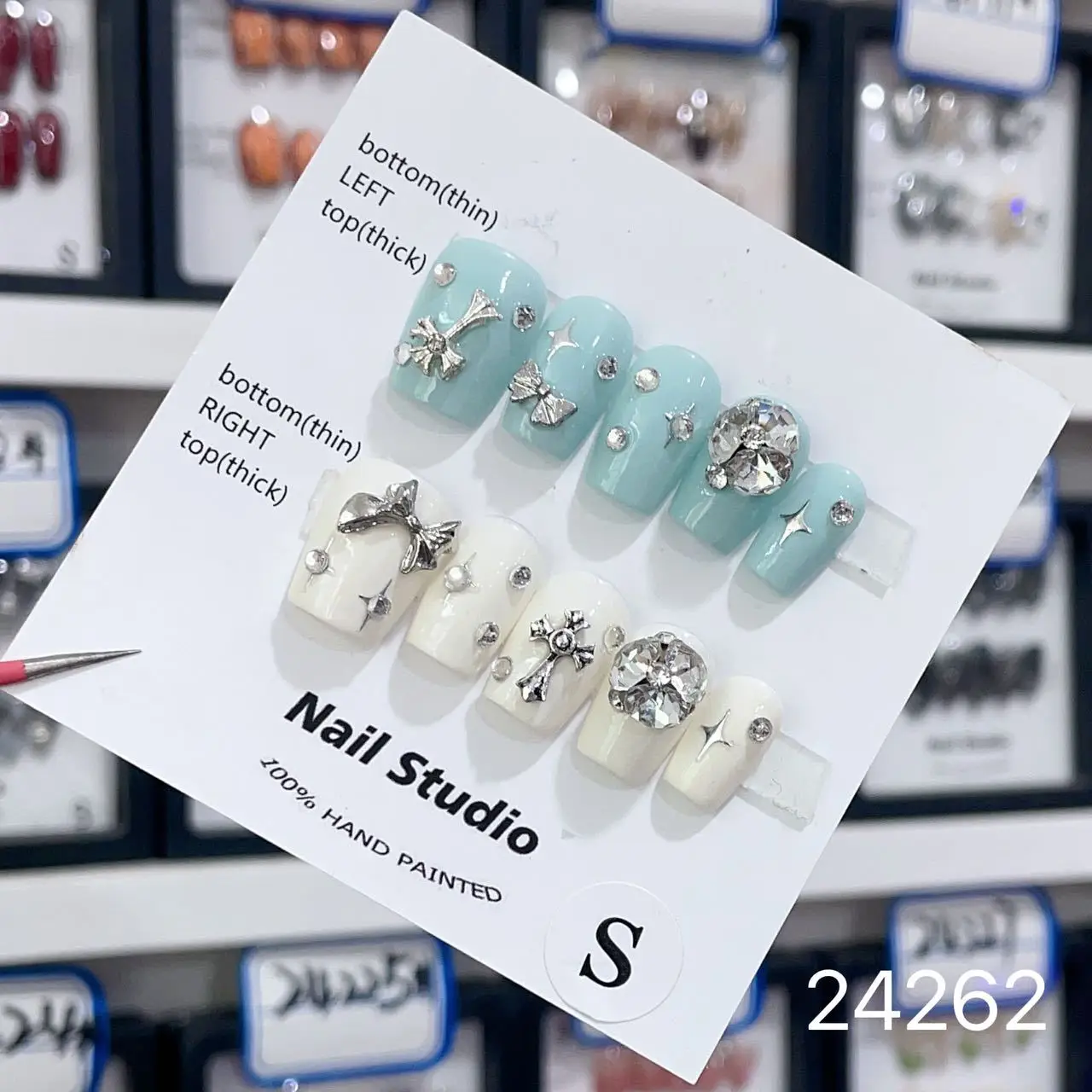 High QuaArtificial Nails Medium Length Full Cover Luxury Diamond French Almond Tip Handmade Wedding Press On Nails