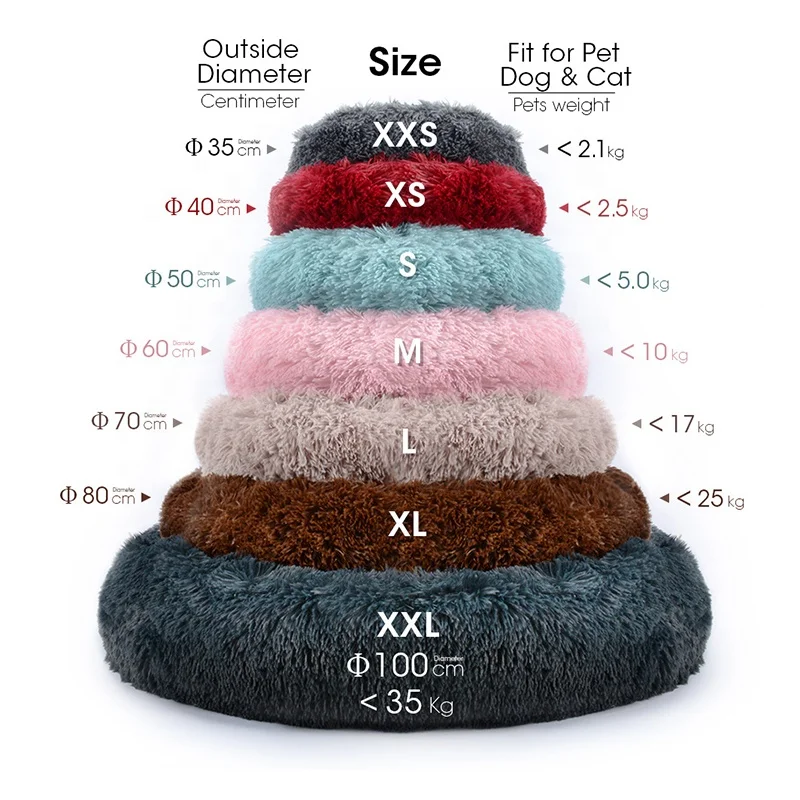 Factory Custom Ultra Soft Round Long Fleece Plush Waterproof Calming Pet Dog Bed Removable Indoor Sleeping Nest Cat Dog Cushion