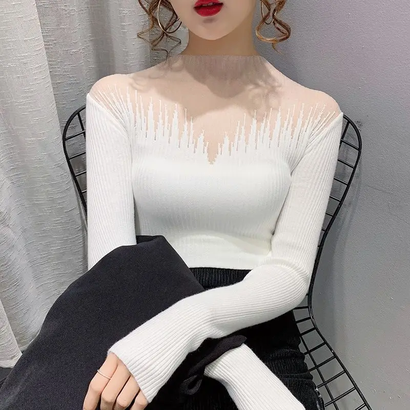 YiXin Women Sweaters 2022 New Designs Slim Lace Spring Autumn Knitted Sweaters For Women Pullover High Neck Sweaters For Women