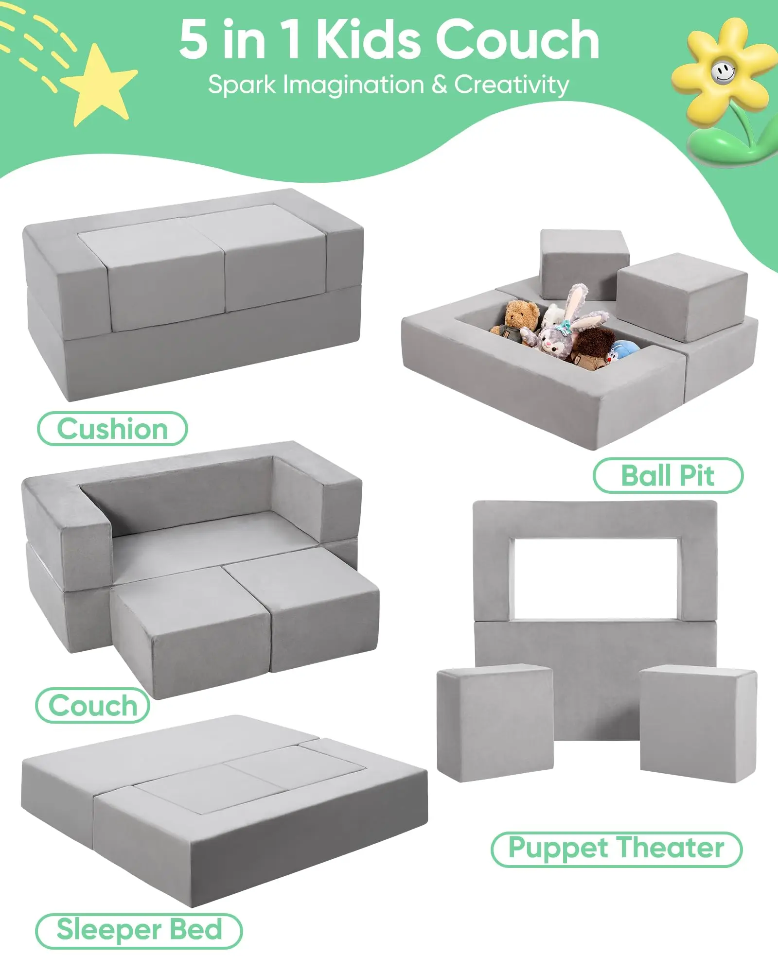 Kids Toddler Couch  Modular  Play Couch Set Baby  Foam Playroom Couch